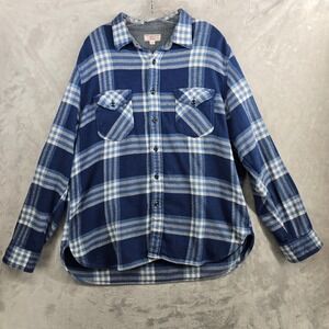 Wallace & Barnes Plaid Flannel Shirt Blue White Mens XL heavy cotton Shacket